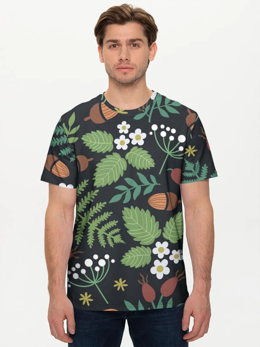 Plantas del bosque y bellotas
