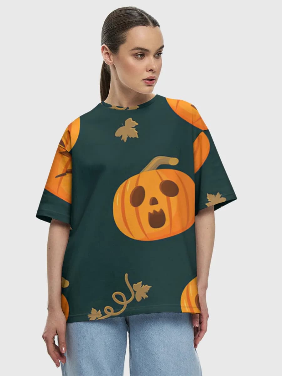 Spooky Jack O Lanterns — Women's oversized cotton T-shirt with all-over print, Holidays theme