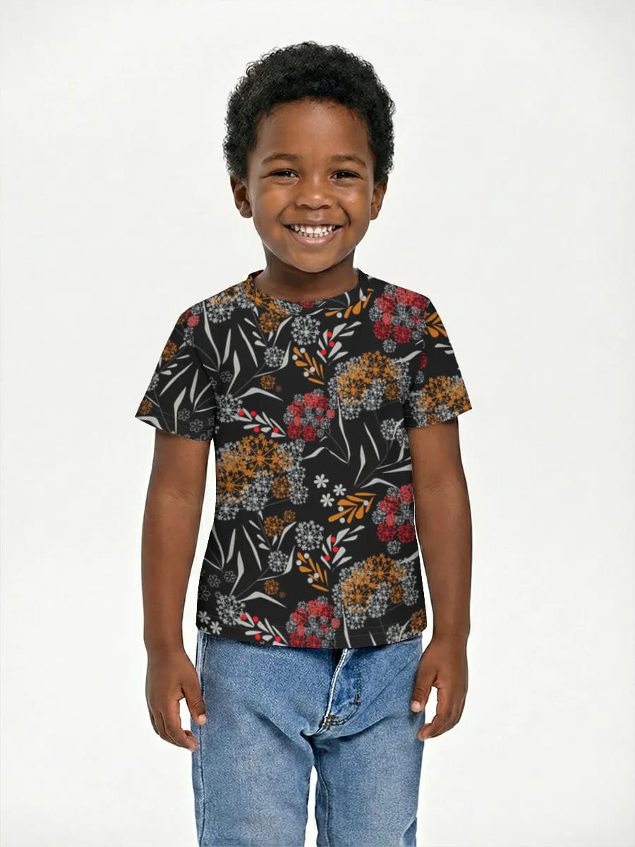 Motif Floral Folk sur Fond Noir