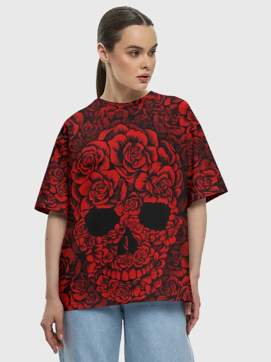 Gothic Skulls And Roses all-over print tee