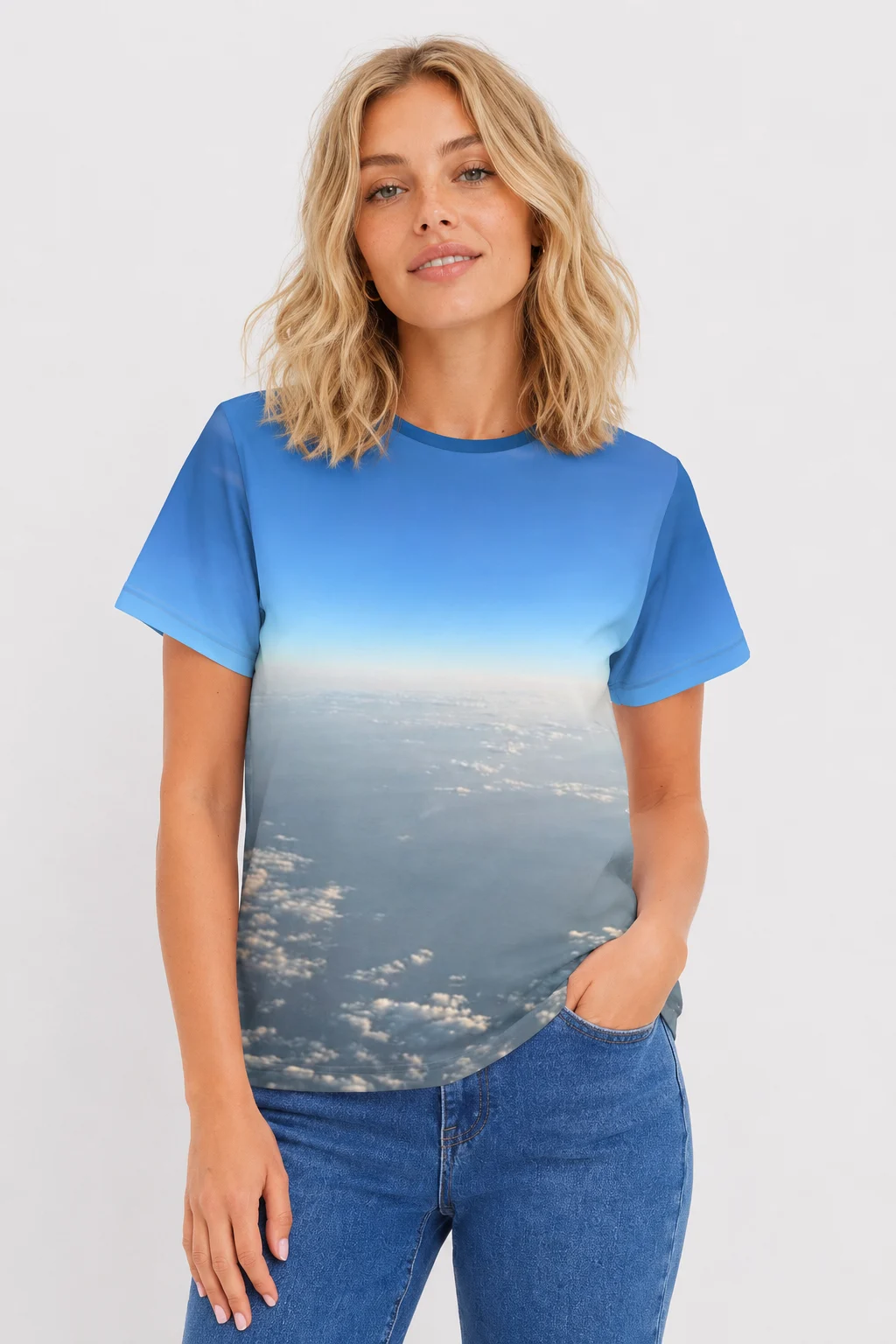 Above The Clouds — broken cloud over land printed across a cotton t-shirt