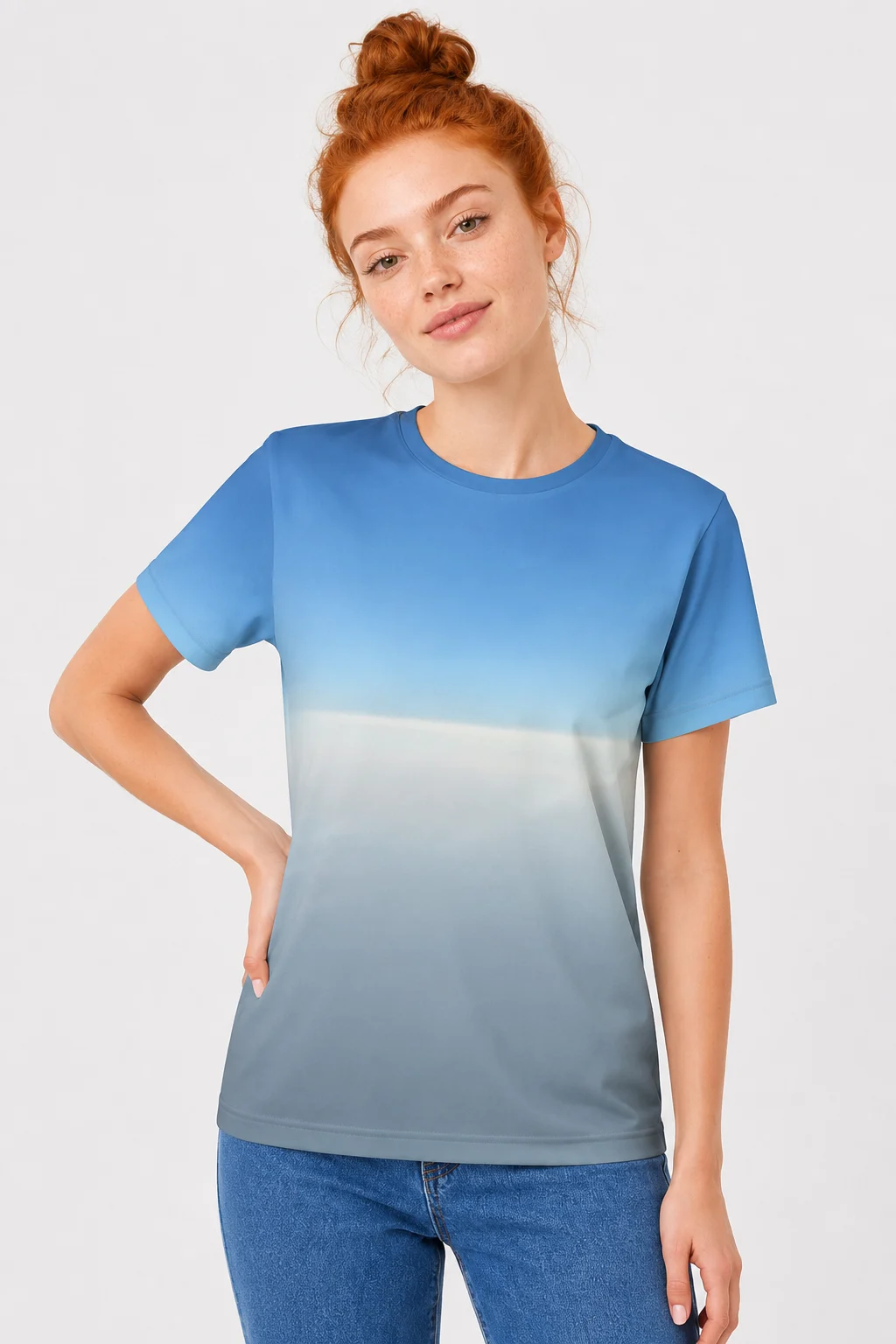 Sky Gradient — the clean horizon photograph printed across a cotton t-shirt