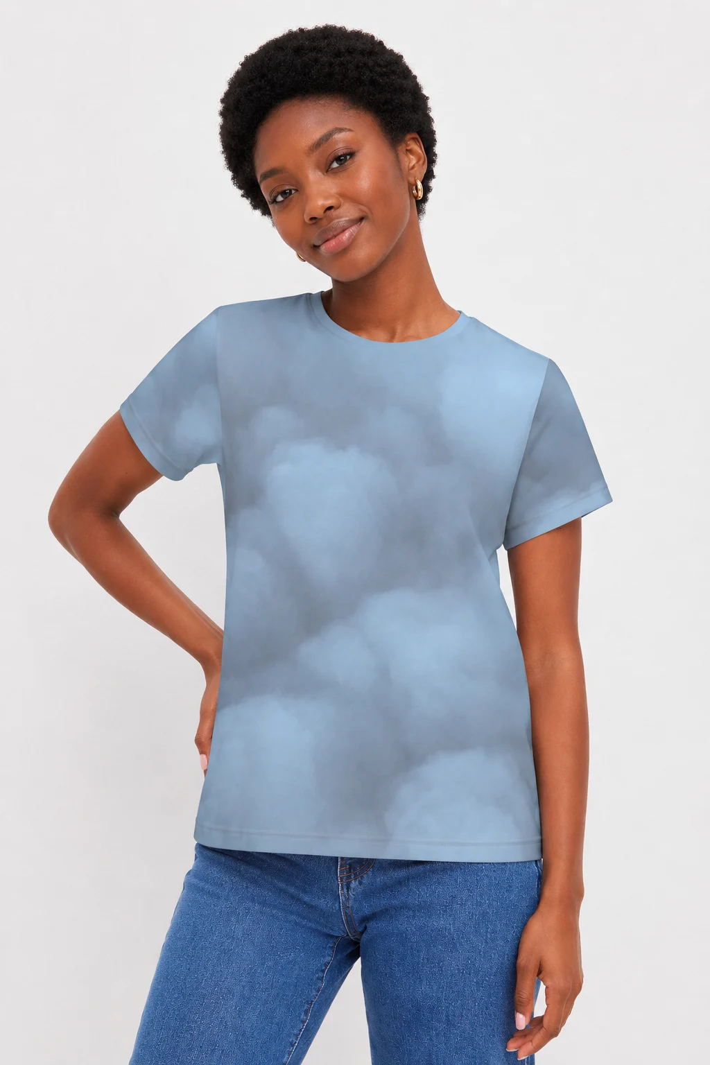 Clouds — the popcorn cloud photograph printed across a cotton t-shirt